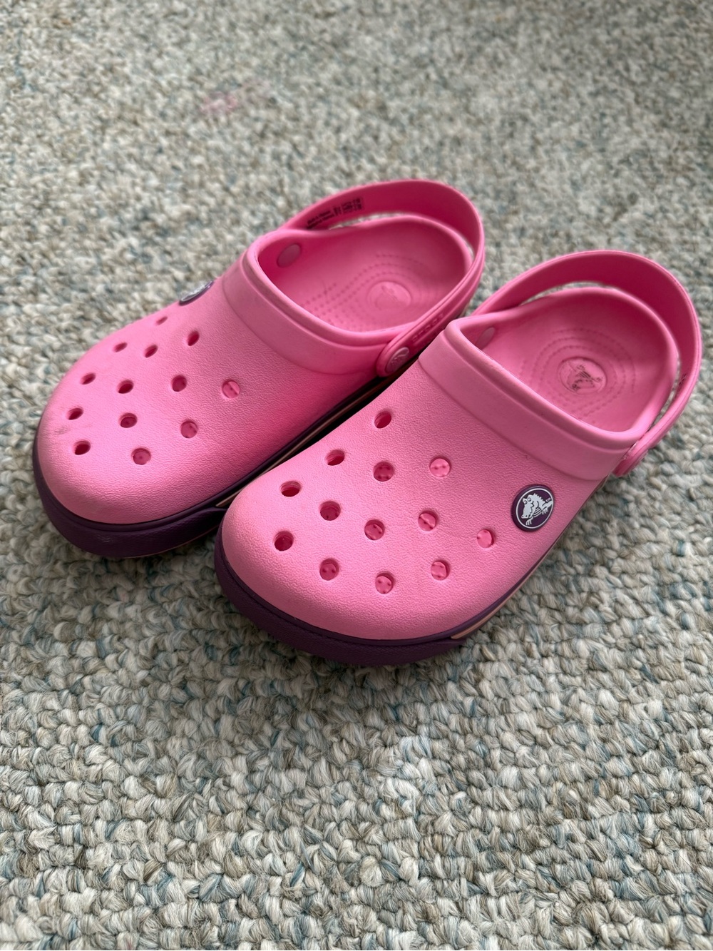 CROCS Kids Clog in Bright Pink with Purple Sole